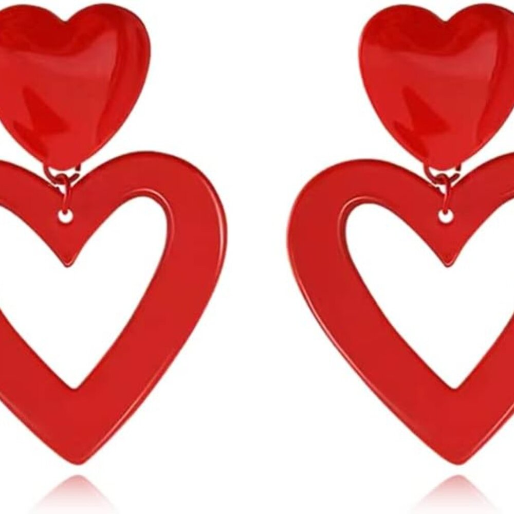 Delicate Double Hearts Drop Earrings Chic Bohemian Hollow Love Heart Dangle Earr